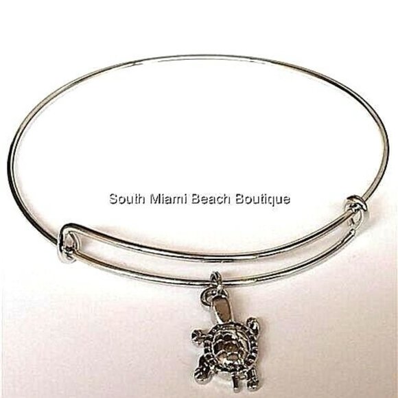 Turtle Charm Bracelet Silver Plated Beach Island Wire Nautical Island Sea Life - Picture 3 of 10